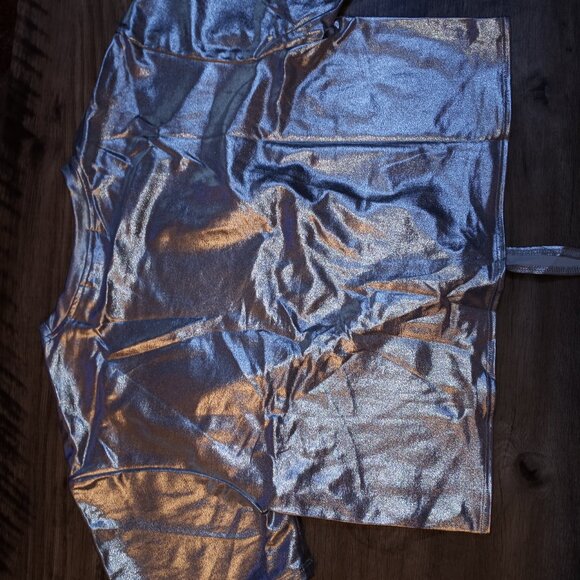 Girls Metallic Shiny Tie Front Knot Crop Top W/Arm Sleeves for Dancing, 12-13 yr - Picture 9 of 11